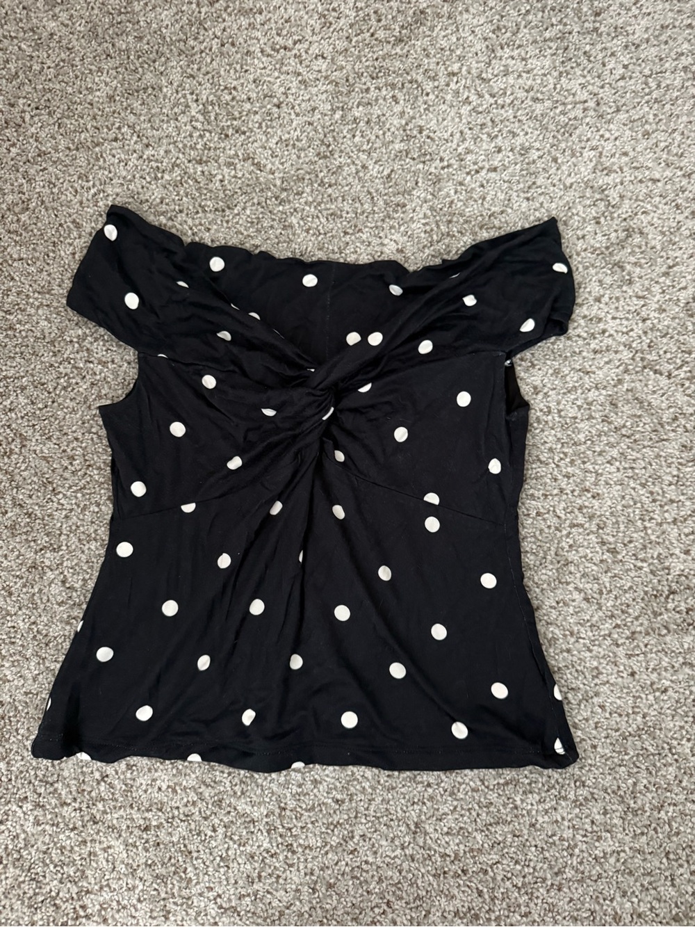 Black Polka Dot Off-Shoulder Twist Front Women's Top